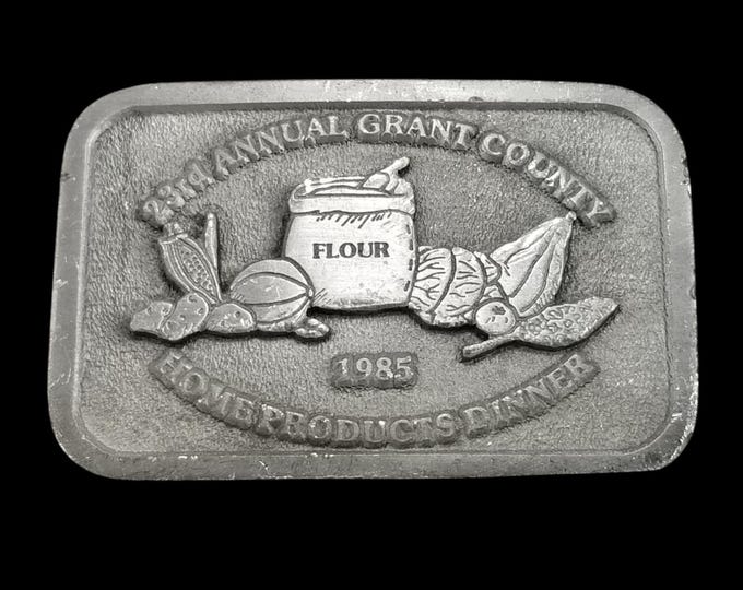 1985 23rd Annual Grant County Home Products Dinner Belt Buckle CDHit USA Made