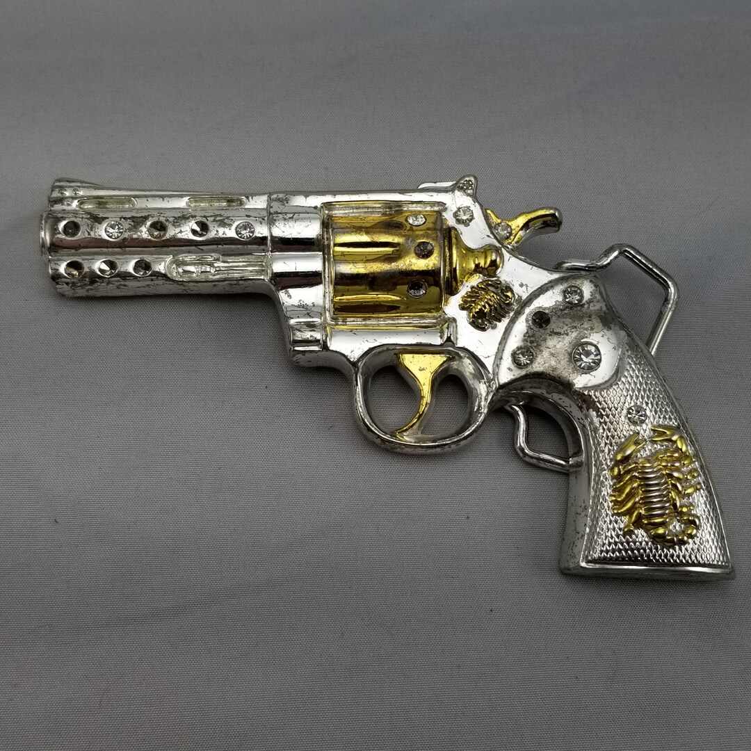 Belt Buckle Revolver Gun Six Shooter Silver and Gold Color Etsy