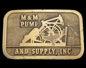 Vintage M&M Pump and Supply Inc. Belt Buckle, Oil Well Theme, Hit Line USA