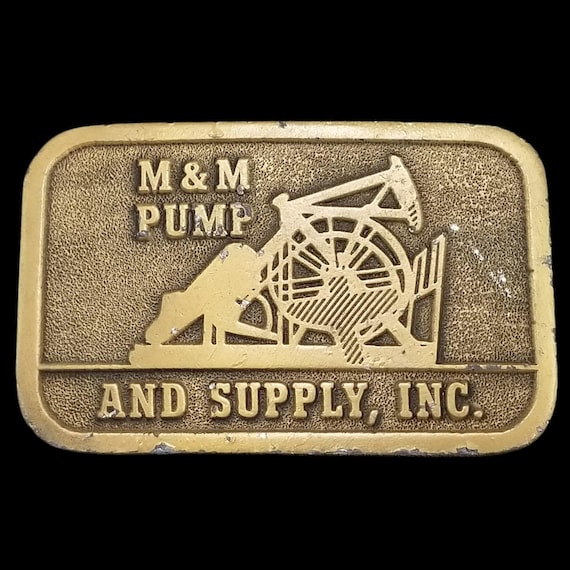 Vintage M&M Pump and Supply Inc. Belt Buckle, Oil Well Theme, Hit Line USA