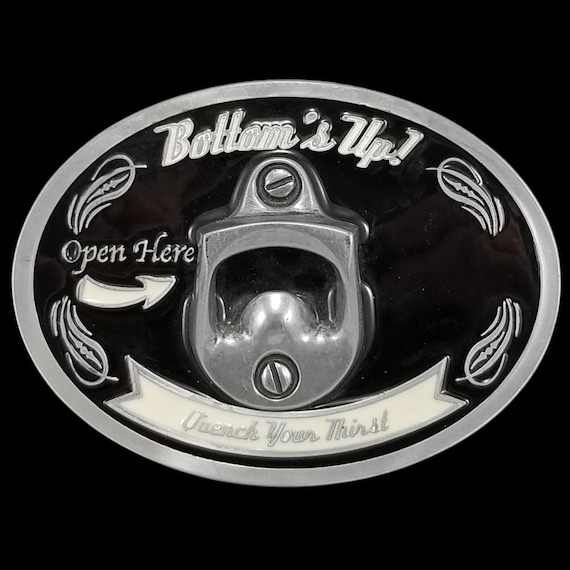 Bottoms Up Belt Buckle Bottle Opener – Funny Novelty Beer Drinking Accessory