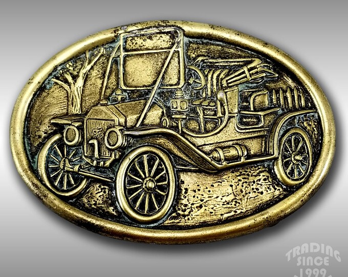 Vintage Avon Ford Model T Classic Antique Car Truck Auto Vehicle Belt Buckle