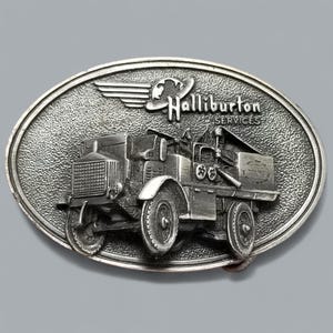 Belt Buckle Pewter 1982 Halliburton Services 1916 FWD Truck Mounted Bumper USA