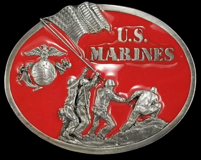 1982 US Marines Belt Buckle Iwo Jima Bergamot Brass Works The Few The Proud USA