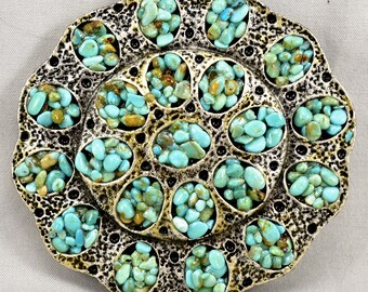 Vintage Belt Buckle Womens Turquoise Color Art Nouveau Art Deco Victorian Western USA Made