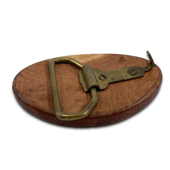 Vintage Belt Buckle Wooden Wood And Solid Brass O… - image 5