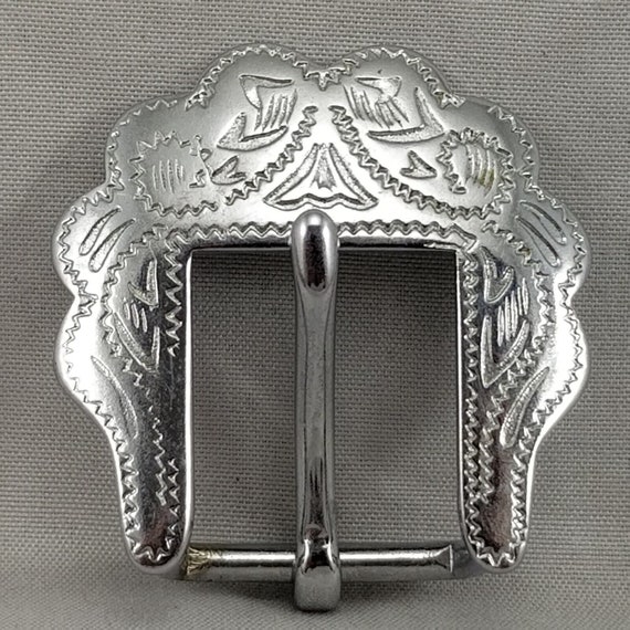 Vintage Taiwan ROC Belt Buckle | Small Western Pin Buckle with Filigree Engraved Etched Design