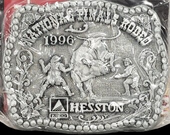 1996 National Finals Rodeo Hesston Small Belt Buckle Bull Rider Western NEW