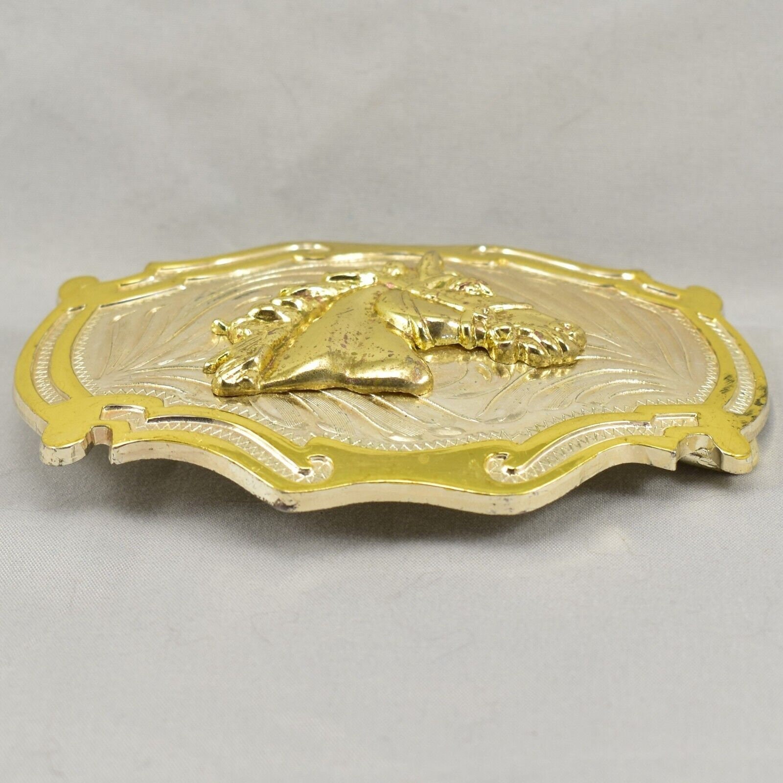 Fibbia Cintura Western Grande Con Cavallo Quarter Horse – Colori Oro E Argento, Larghezza 1.5 Pollici