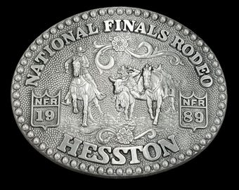 1989 Hesston National Finals Rodeo NFR Belt Buckle Fred Fellows Vintage Western