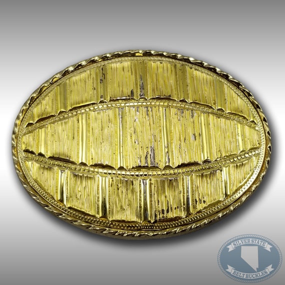 Belt Buckle Gold Color Oval Football-Like Abstract Made In The USA By MW Gift