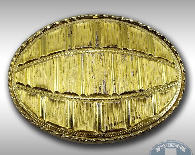 Belt Buckle Gold Color Oval Football-Like Abstract Made In The USA By MW Gift