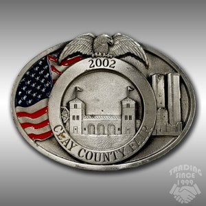 Belt Buckle 2002 Clay County Fair Sept. 11, 2001, Twin Towers New York City USA