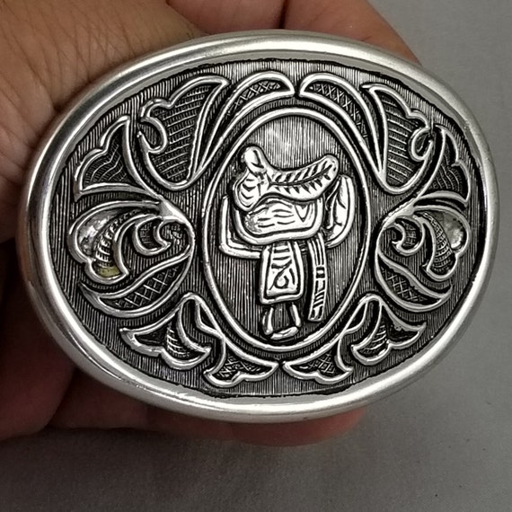 Vintage Belt Buckle Avon Horse Saddle Western Filigree Cowboy Cowgirl Rodeo