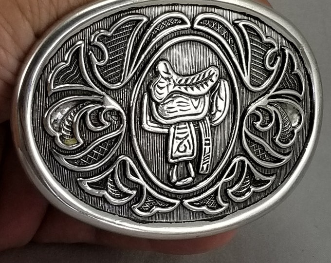 Vintage Belt Buckle Avon Horse Saddle Western Filigree Cowboy Cowgirl Rodeo