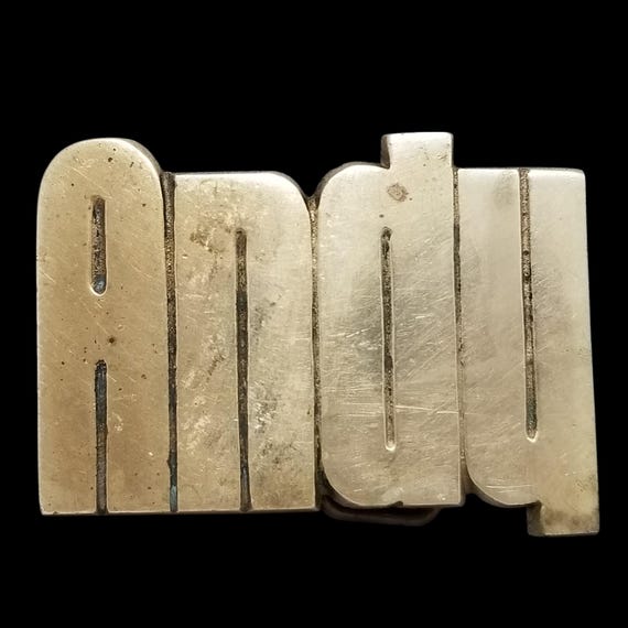 VTG Belt Buckle 1978 Solid Brass Name Andy Letters Taiwan Made By Baron Buckle