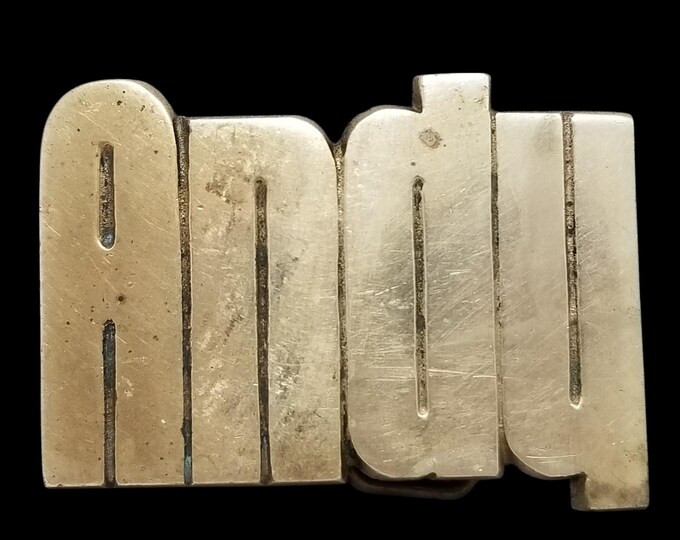 VTG Belt Buckle 1978 Solid Brass Name Andy Letters Taiwan Made By Baron Buckle