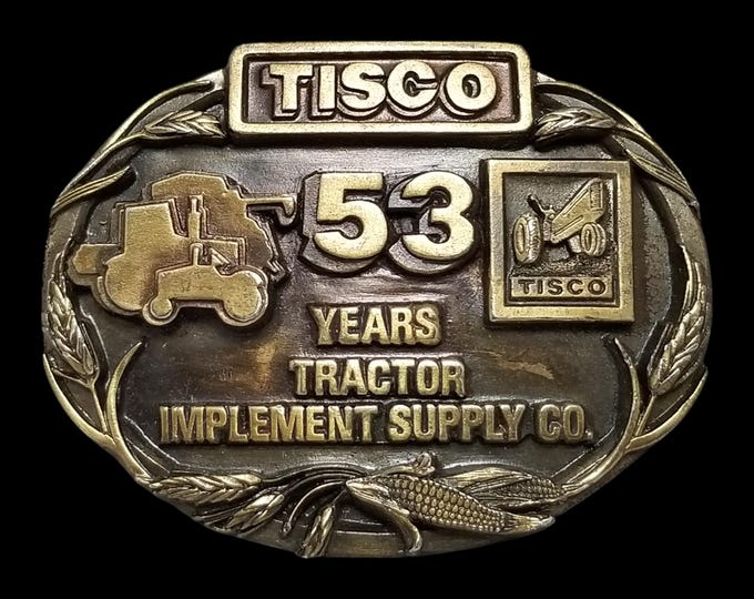VTG Belt Buckle 1987 Pewter TISCO 53 Years Tractor Implement Supply Co Siskiyou