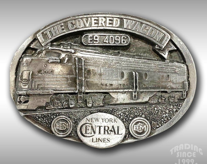 Vintage Belt Buckle Pewter 1988 The Covered Wagon New York Central Lines Train