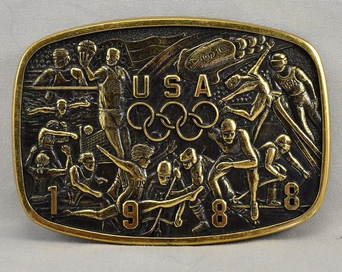 Vintage Belt Buckle 1988 Or 1987 USA Olympics Games Sports USA B-K Silversmiths