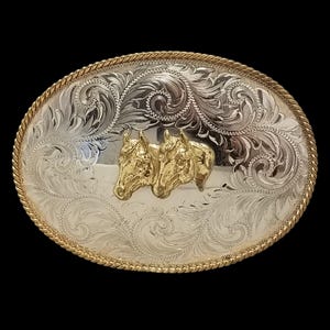 VTG Belt Buckle German Silver Montana Silversmiths Double Horse