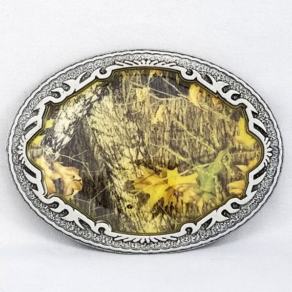 Belt Buckle Camouflaged Trees Leaves Picture Enamel Legends West 2006 USA Made