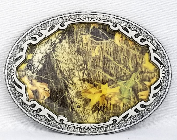 Belt Buckle Camouflaged Trees Leaves Picture Enamel Legends West 2006 USA Made