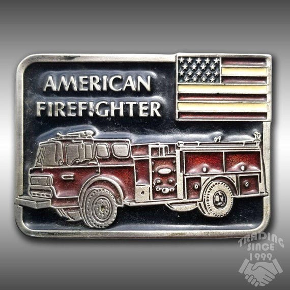 Vintage Belt Buckle American Fire Fighter Fire Department Fire House Fire Engine