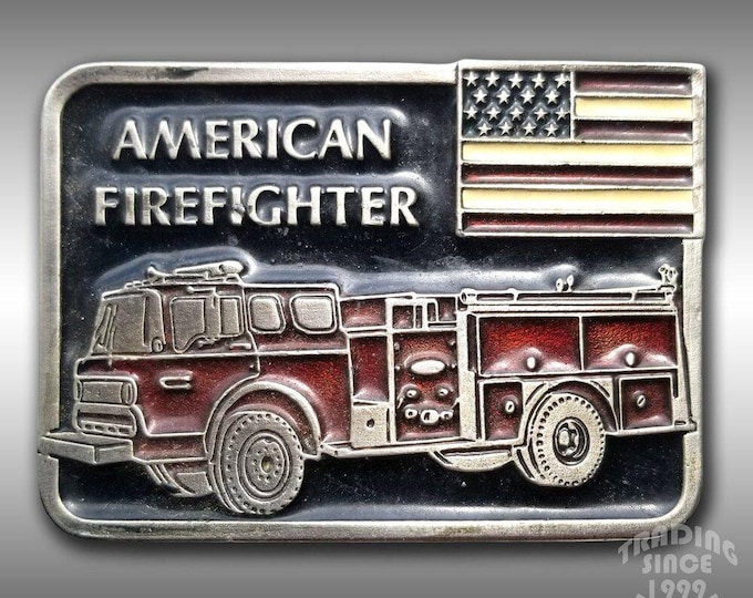 Vintage Belt Buckle American Fire Fighter Fire Department Fire House Fire Engine