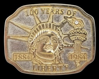 Vintage 1984 Statue of Liberty Belt Buckle 100 Years 1884-1984 Gold Silver