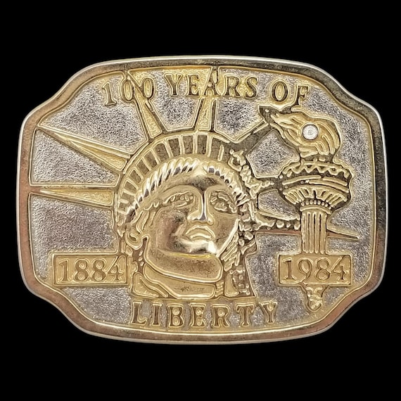 Vintage 1984 Statue of Liberty Belt Buckle 100 Years 1884-1984 Gold Silver