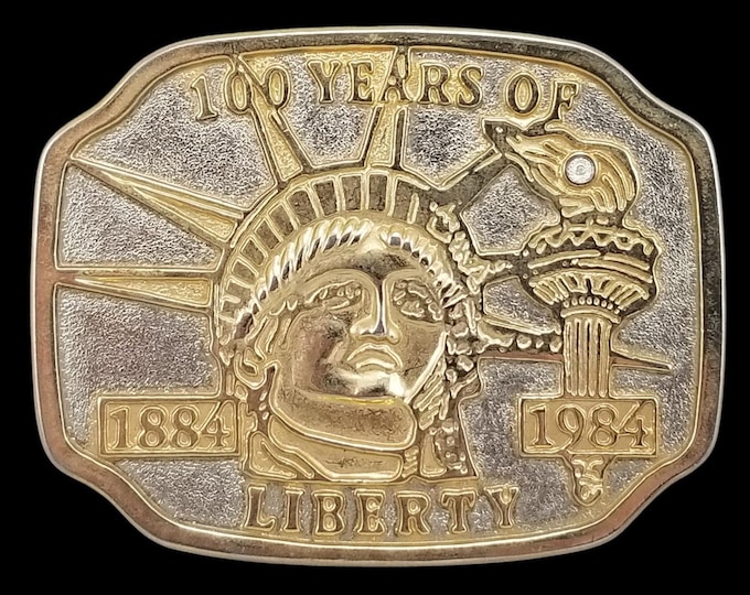 Vintage 1984 Statue of Liberty Belt Buckle 100 Years 1884-1984 Gold Silver