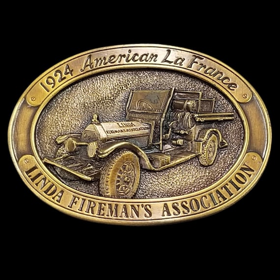 1924 American La France Fire Truck Linda Firemans Association Belt Buckle Brass