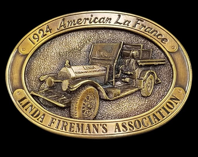 1924 American La France Fire Truck Linda Firemans Association Belt Buckle Brass