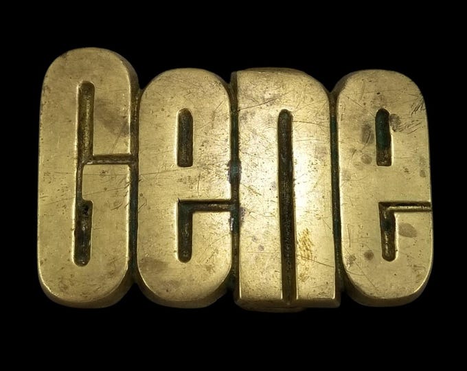 Vintage 1978 Baron Buckles Gene Name Solid Brass Belt Buckle Taiwan Made