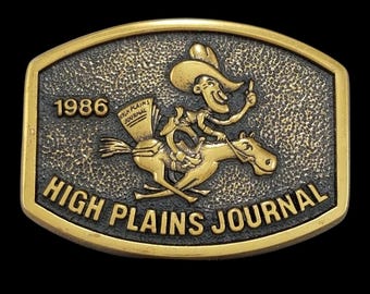 Vintage 1986 High Plains Journal Belt Buckle Limited Edition 411 Cowboy Brass