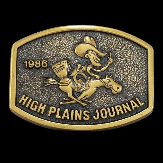 Vintage 1986 High Plains Journal Belt Buckle Limited Edition 411 Cowboy Brass