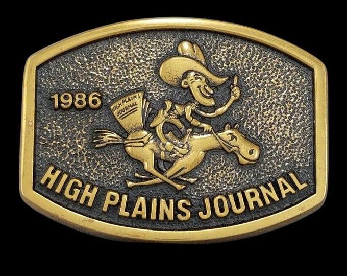 Vintage 1986 High Plains Journal Belt Buckle Limited Edition 411 Cowboy Brass