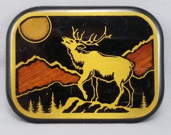 Vintage riemgesp Elk In The Wild Landscape, VS Gemaakt door Harmony Design CO