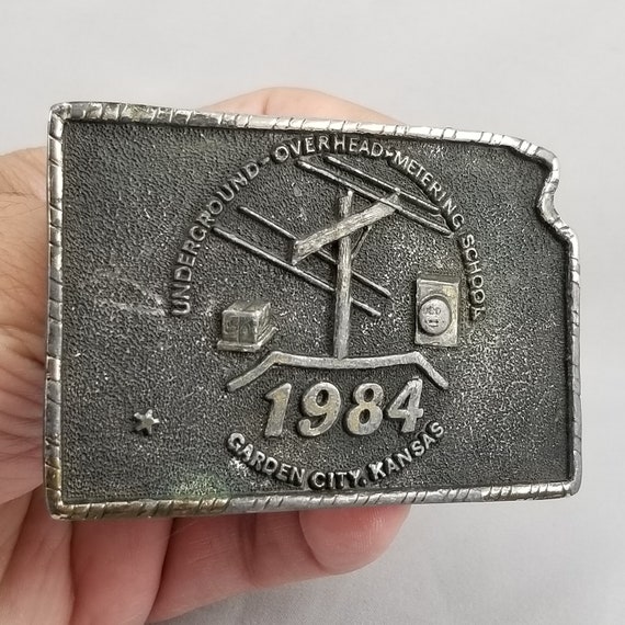 Belt Buckle 1984 Underground Overhead Metering School Garden City Kansas Wheatla