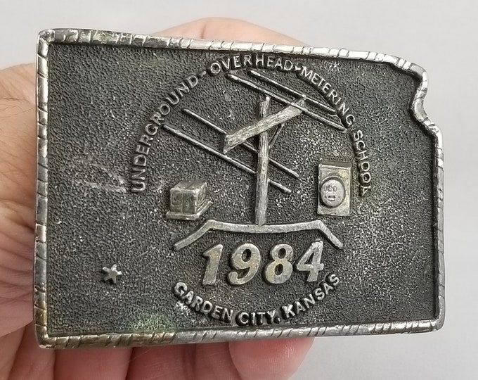 Belt Buckle 1984 Underground Overhead Metering School Garden City Kansas Wheatla
