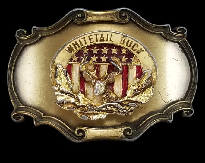 Vintage 1978 RainTree Whitetail Buck Belt Buckle Metal Western USA Made
