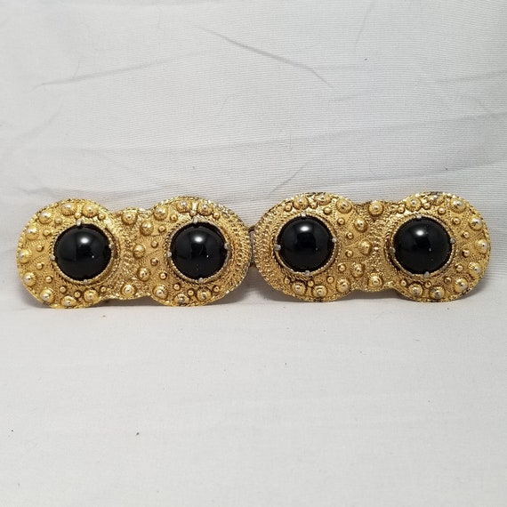 Two-Piece Belt Buckle By Flora Designer Women's Unisex Black Cabochon Agate