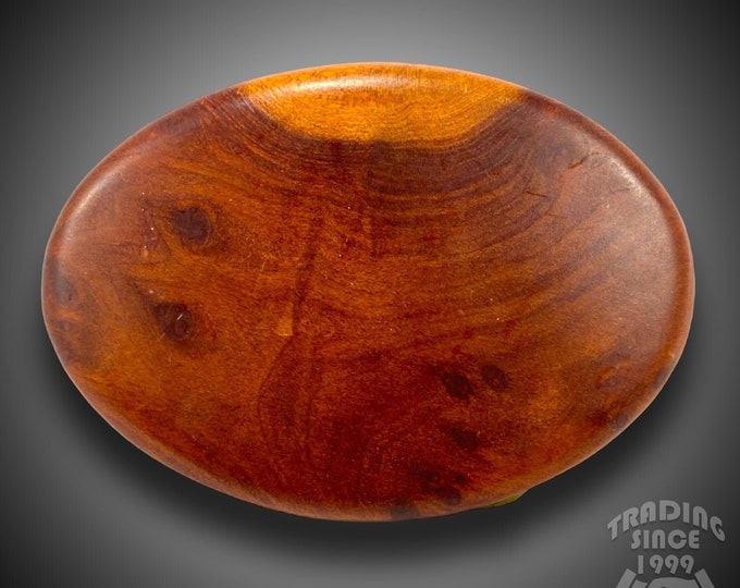 Vintage Belt Buckle Wooden Wood And Solid Brass Back Oval Curved Brown Color