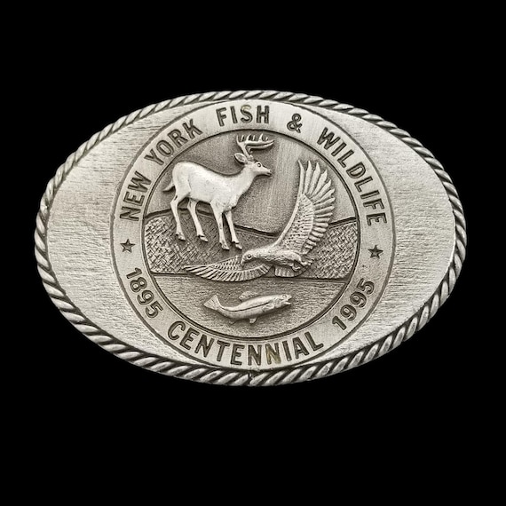 New York Fish and Wildlife Centennial 1995 Belt Buckle Sid Bell Originals Pewter
