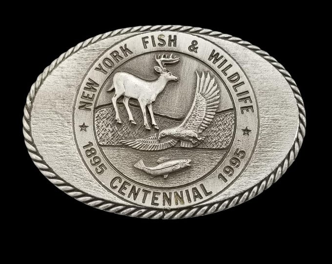 New York Fish and Wildlife Centennial 1995 Belt Buckle Sid Bell Originals Pewter