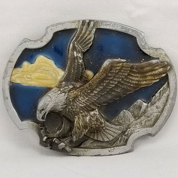 Eagle 1986 Siskiyou Pewter Belt Buckle Western USA Bird American Flag Patriotic
