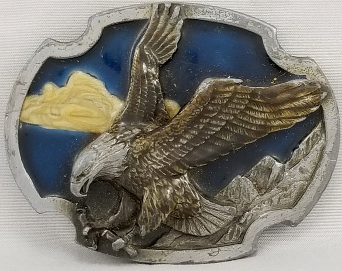 Eagle 1986 Siskiyou Pewter Belt Buckle Western USA Bird American Flag Patriotic