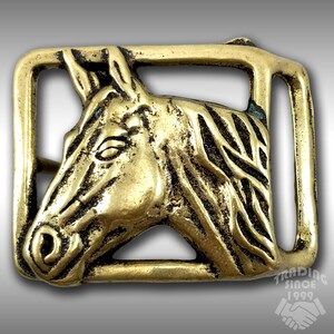 Belt Buckle Solid Brass Horse Head Riding Cowboy Western Gold Color Gift