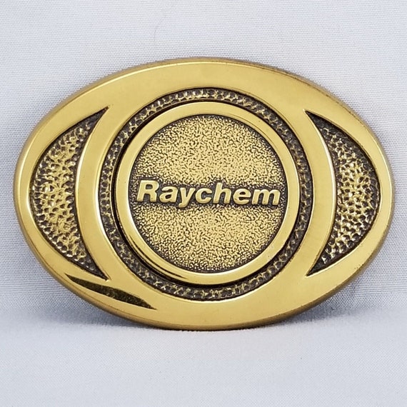 Vintage Belt Buckle 1985 Raychem Solid Brass USA Made By BTS Specialties Oval